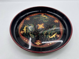 Glass Black glass plate with gold pattern 