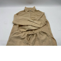 Women's light brown long-sleeved shirt and shorts 