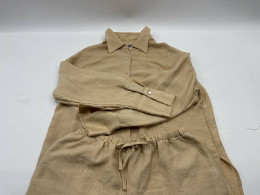 Women's light brown long-sleeved shirt and shorts 