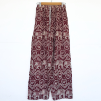 Long pants, elephant pattern, maroon color
