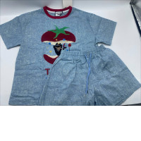 Set of 2 Light blue tomato pattern short-sleeved round neck t-shirt and light blue shorts 
