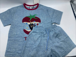 Set of 2 Light blue tomato pattern short-sleeved round neck t-shirt and light blue shorts 