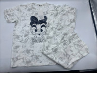 Set of 2 White Donald Duck pattern short-sleeved round-neck shirt and white long pants 