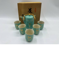 Set of 6 Glass, hot tea set and Japanese tea glass, light grey, bamboo pattern 