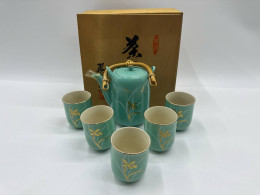 Set of 6 Glass, hot tea set and Japanese tea glass, light grey, bamboo pattern 