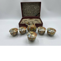 Set of 6 Glazen, hete theepot en theekopset met deksel, China 