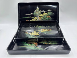 Set of 3 Black food tray with mountain pattern Set of 3 Black food tray with mountain pattern