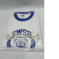 White round neck T-shirt with blue stripes 