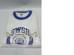 White round neck T-shirt with blue stripes White round neck T-shirt with blue stripes