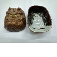 Set of 2 Glass, plate, cup, glass with demon pattern