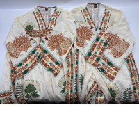 Set of 2 Women's cream colored V-neck long dress with pattern