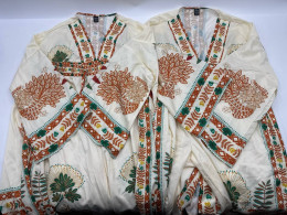 Set of 2 Women's cream colored V-neck long dress with pattern