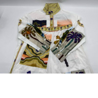 Set of 2 White long-sleeved shirt with pattern and white long pants with pattern 