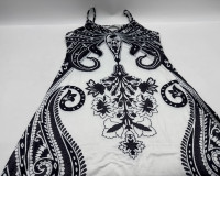 Women's one-shoulder dress, white with black stripes