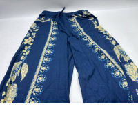 Women's blue trousers with gold pattern