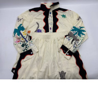 Set of 2 White long-sleeved shirt and white long pants with black stripes