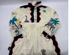 Set of 2 White long-sleeved shirt and white long pants with black stripes