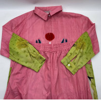 Set of 2 Pink long-sleeved shirt and pink and gold long pants 