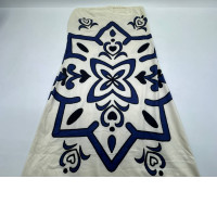 Women's white strapless dress with blue pattern 