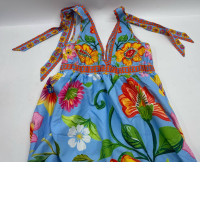Women's long dress, light blue floral pattern tank top 