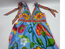 Women's long dress, light blue floral pattern tank top 