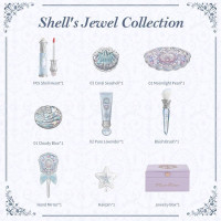 Beauty gift set of Lip gloss, Eyeshadow palette, Blush Powder, Cream primer, Makeup brush, Mirror, Bob clip, Box