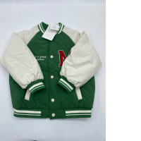 Green long-sleeved sweater with white stripes and buttons