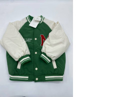 Green long-sleeved sweater with white stripes and buttons