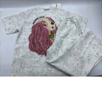 Set of 2 Women's gray short-sleeved round-neck shirt and gray long pants