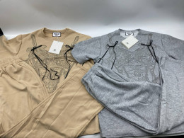 Set of  2 Women's beaded short-sleeved round-neck top and long pants 