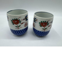 Set of 2 Glass, tall white tea glass with blue stripes and floral pattern Set of 2 Glass, tall white tea glass with blue stripes and floral pattern