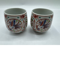 Set of 2 Glass, white tall tea glass with peacock pattern