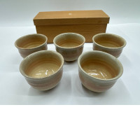 Set of 5 Glass, light brown hot tea glass in a wooden box