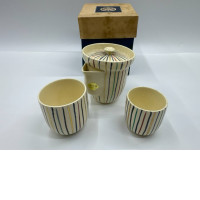 Set of 3 Glass, tall hot tea glass and Japanese hot teapot, creamy white in a wooden box