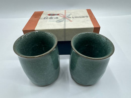 Set of 2 Glass, tall Japanese hot tea glass, black, in a wooden box Set of 2 Glass, tall Japanese hot tea glass, black, in a wooden box