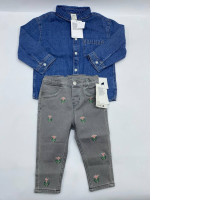 Set of 2  Children's long-sleeved jeans shirt and children's long jeans