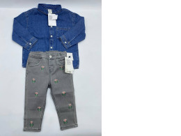 Set of 2  Children's long-sleeved jeans shirt and children's long jeans