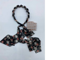 Set of 2 Black headband and hair clip with beaded embellishments