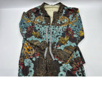 Set of 2 Women's green long-sleeved button-down shirt with dragon pattern and women's green long pants with dragon pattern 