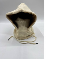 Cream colored hooded winter hat