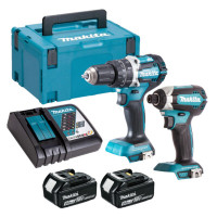 Makita 18V DHP484 Combination Drill and DTD153 Impact Wrench, 2 x 5.0Ah Batteries and Charger