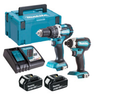 Makita 18V DHP484 Combination Drill and DTD153 Impact Wrench, 2 x 5.0Ah Batteries and Charger
