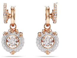 Swarovski Dragon & Phoenix  Teardrop Earrings Dragon Claw, White, Rose Gold Plated, with Beaded Embellishments