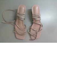 Women's beige open toe lace-up shoes