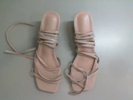 Women's beige open toe lace-up shoes