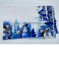 White tablecloth with blue Christmas pattern White tablecloth with blue Christmas pattern