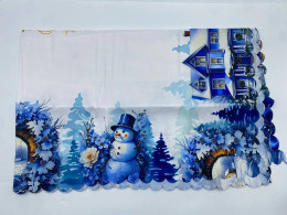 White tablecloth with blue Christmas pattern 