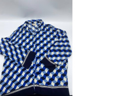 White long-sleeved shirt with blue stripes and buttons 