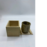 Glass, tall Japanese hot tea glass in a wooden box Glass, tall Japanese hot tea glass in a wooden box