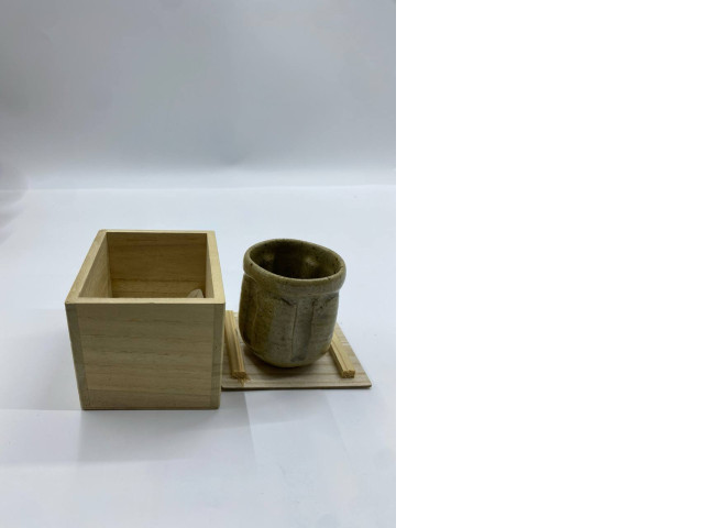 Glass, tall Japanese hot tea glass in a wooden box Glass, tall Japanese hot tea glass in a wooden box